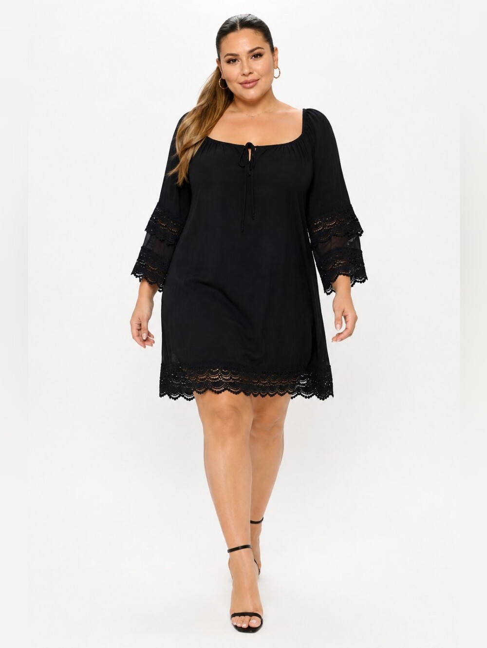 Wrangler Women's Black Lace Trim Peasant Shift Dress Plus Size XXXL.